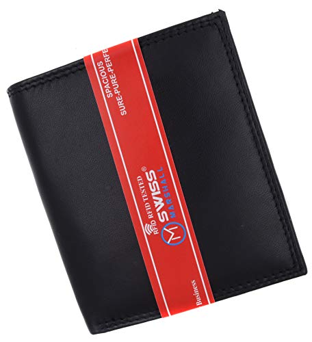 Swiss Marshall Rfid Blocking Men's Slim Bifold Hipster Credit Card Premium Lambskin Leather European Wallet (Black) #TOP6