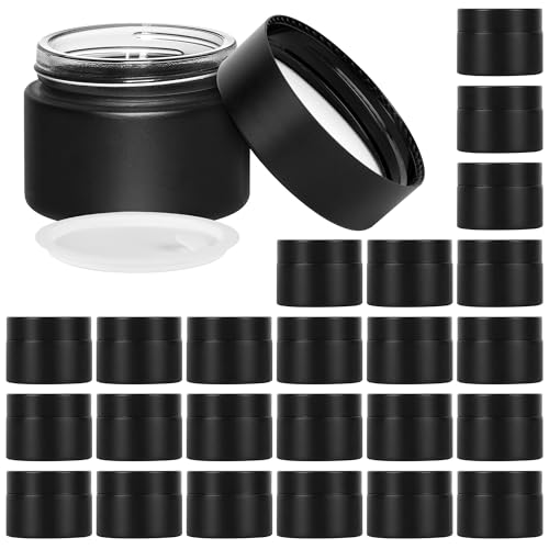 2 oz Glass Jars with Lids, Round Airtight Cosmetic Jars with Inner Liners, Empty Containers for Lotions, Ointments, Candle Making, Creams, DIY Projects (48 Pack, Black Frosted)