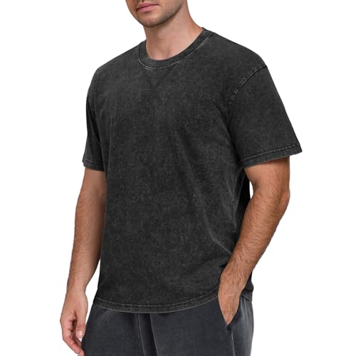 Oymyakon Mens Oversized T-Shirts Heavyweight Cotton Acid Wash Ttshirt Loose Fit Vintage Tees Short Sleeve Casual Shirts Tops4