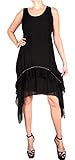 Damen assymetrisch Pure Seide Spitze Sommer Lagenlook zipfel Kleid Tunika Cocktailkleid 38 40 42 44 S M L Schwarz Rüschen Party Strand (40)