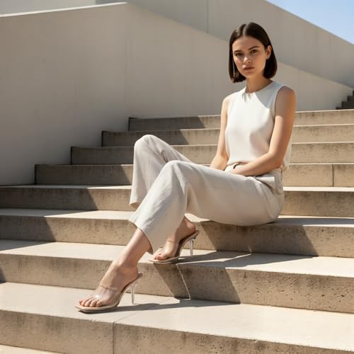 Image of LIURUIJIA Clear Heels For Women Sexy Slip On Open Toe High Heeled Dressy Sandals Comfortable Strappy Mules