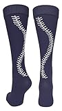 Stitch Over the Calf Socks (Navy/White, Medium)