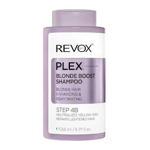 REVOX B77 - Plex Blonde Boost Shampoo Step 4B, 260 ml, violettes Toning-Shampoo, neutralisiert Gelb, reinigt sanft, stärkt und hydratisiert coloriertes und trockenes Haar, verleiht Glanz