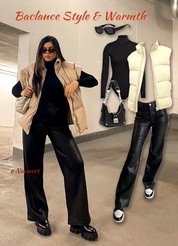 image for Navneet Women Faux Leather Pants PU High Waist Straight Leg Pants with