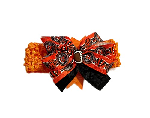 Bengals Baby Girl Boutique Bow Crocheted Headband Fits Newborn to Adult
