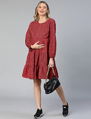 Image of oxolloxo Women Floral Print Round Neck Maternity Dress
