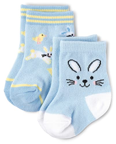 The Children's Place Baby Boys Midi Socks, Blue Bunny 2 Pack, 6-12 Months US