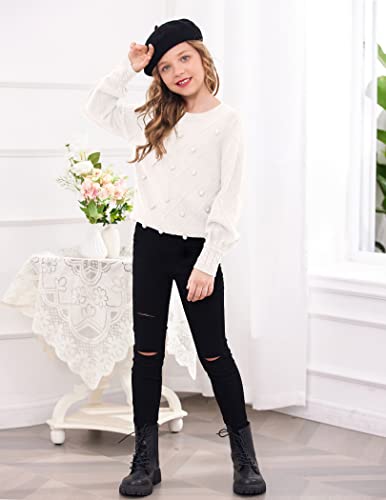 Image of Arshiner Kid Girls Crew Neck Lantern Sleeve Sweater Cute Jumper Top Pullover Outwear 5-13 Years