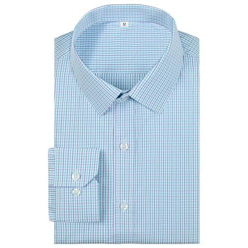 Mens Grade 4 Wrinkle-Resistant Plaid Button-Down Cotton Long Sleeve Regular Fit Gingham Dress Shirts XX-Large 942_06_aqua Blue