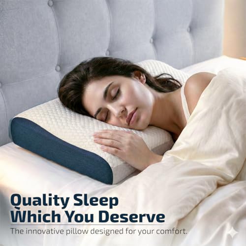 Image of amazon basics Memory Foam Contour Bed Pillow, Ergonomic Design with Adjustable Height, Breathable Washable Cover, Bed Pillow for Sleeping - 50 x 30 x 10 cm (White)