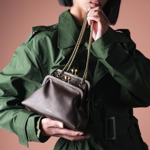 Image of Theater Francesca Vintage Kisslock Clutch Bag for Women Elegant Chain Shoulder Handbag with Structured Frame
