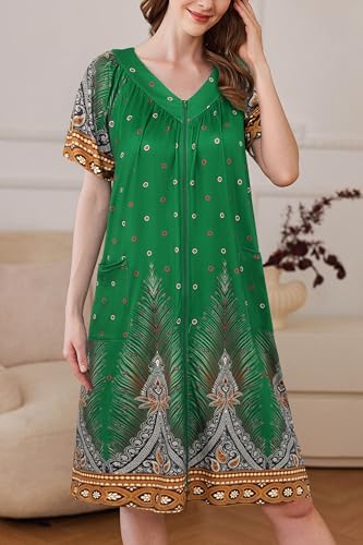 Image of Ekouaer Women Robe Zipper Front Mumu Duster Robes Zip Up Housecoat Soft Sleepwear with Pockets