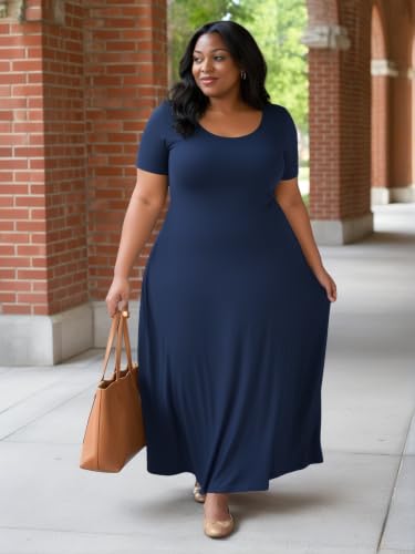 Image of PinkPatty Plus Size Dress for Women Casual Crew Neck Short Sleeve Maxi Dress Oversized Summer Beach Dresses with Pockets
