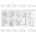 PandaHall Elite 100Pcs Assorted Sizes of Silver Ribbon Clamp End Crimps Bracelet Bookmark Leather Pinch Crimps Sets Size 8-25x6-8x5mm in Box for Jewelry Craft Supplies