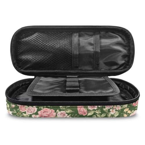 Image of Hummingbird Rose Flower Pencil Pouch Organizer, Multi-Slot Pen Case Pencil Holder Makeup Bag Spacious Pencil Box Holder with Zipper
