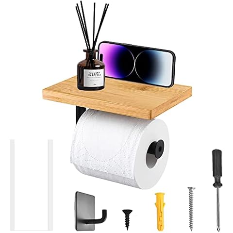 SCHYIDA Portarrollos de Papel Higiénico de Pared con Estante de Almacenaje de Madera Cover