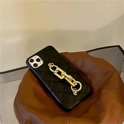 Coque iPhone 12 rigide anti-chute à dos cuir et gourmette argentée