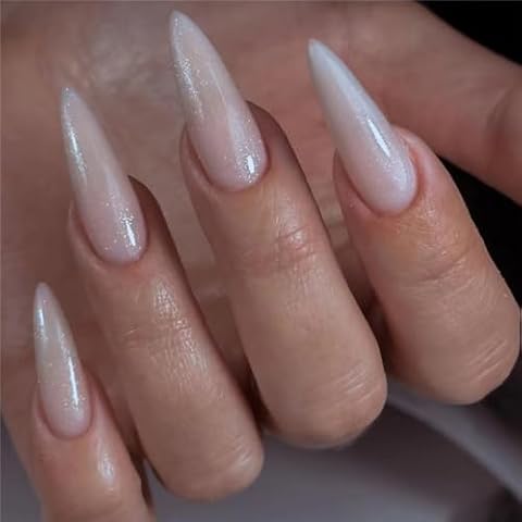 VOTACOS Press on Nails Long Stiletto Nude Fake Nails Sparkly False Nails with Ombre Glossy Stick on Nails for Women Cover