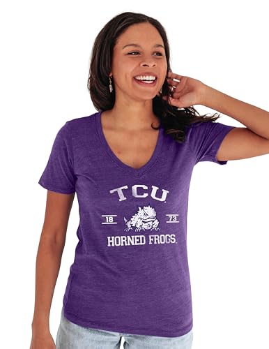 Blue 84 Women's TCU Horned Frogs T Shirt Tri-Blend Mascot, Tcu Horned Frogs Purple, Large
