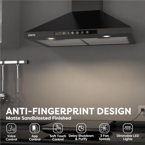 Image of 30 inch Range Hood with Voice Control, Wall Mount Range Hood Compatible with Alexa /Google Home /Smart Life Assistant, Stove Vent Hood for Kitchen with 3 Speed Exhaust Fan, AWB75206W