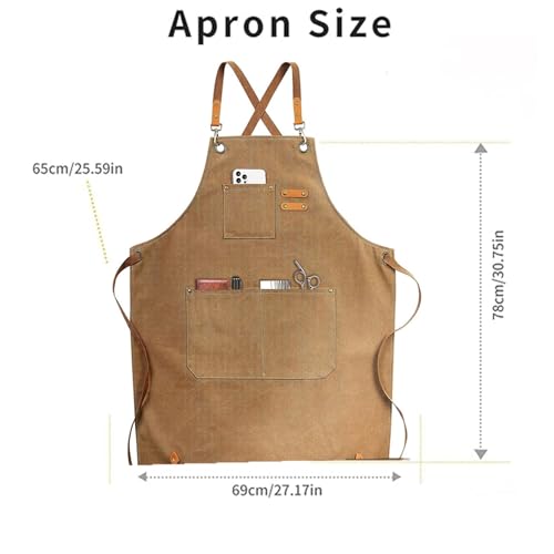 Chef Aprons for Men Women with Large Pockets,Cotton Canvas Cross Back Apron with Adjustable Straps,Water-Resistant Apron for Cooking BBQ Work Painting Kitchen Gardener Chef Baking