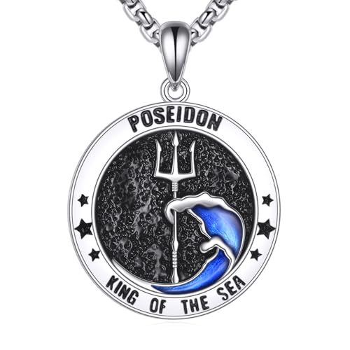 Poseidon Necklace 925 Sterling Silver Poseidon Trident Pendant Necklace Amulet Jewelry Gifts for Men