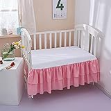 JSD Pink Crib Bed Skirt Dust Ruffle Double Layer Brushed Microfiber Nursery Bedding Skirt for Baby Girls 14' Deep Drop