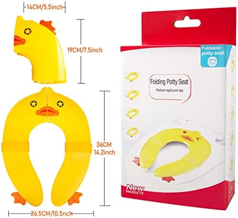 Pejoye Portable Potty Toilet Seat Toddler, Foldable Travel Potty Toilet Seat, Folding Potty Training Seat for Kids Boys Girls, Fits Most Toilets, with Non-Slip Suction Cups, Cute Yellow Duck Design