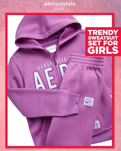 AEROPOSTALE Girls Tracksuit - 2 Piece Cozy Fleece Zip Up Hoodie and Jogger Sweat Pants - Sweat Suit for Girls (Sizes: 4-12)2