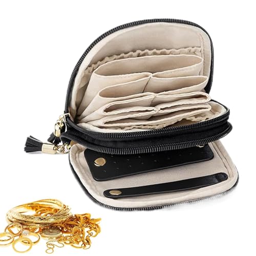 Image of Nevalerra Travel Jewellery Bag | Two Layer Zipper Case | Multi Compartments for Rings, Earrings, Necklaces, Bracelets | For Rings, Earrings, Necklaces, Bracelets, Ideal for Men,