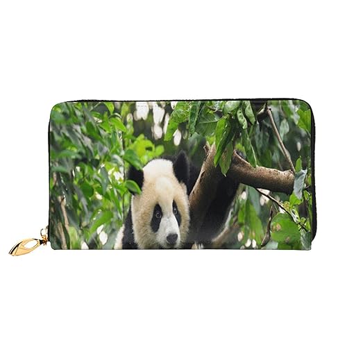 Portefeuille en cuir arbre panda avec fermeture éclair pour homme et femme