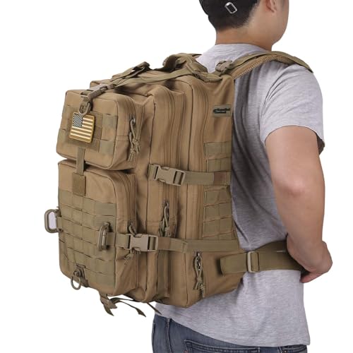 Hannibal Tactical Militär Taktischer Rucksack Cooper Rucksack Armee Assault Pack 3 Tage Bug Out Go Bag Trekking Wanderrucksack (40L,Coyote)