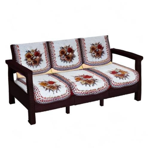 Image of The Furnishing Tree Velvet Floral Pattern 6 Pieces 3 Seater Sofa Cover Set Red