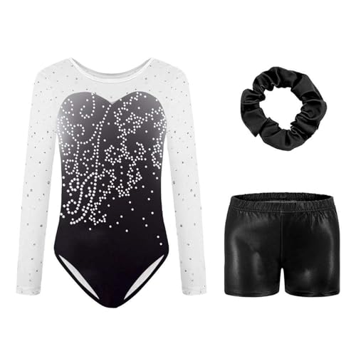 Valcatch Gymnastics Leotards for Girls Sparkly Ballet Dance Unitards Biketard Tumbling Shorts Activewear for Kids Teens 5-12Y