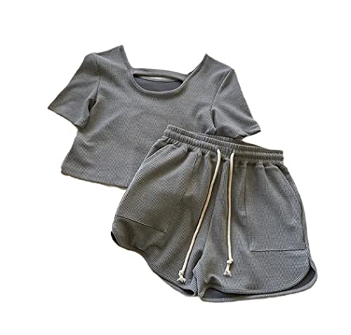 Ensemble sport 2 pièces femme short taille haute gris confortable M