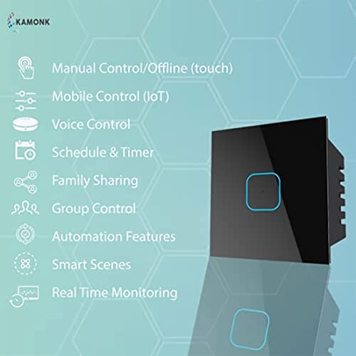 KAMONK Smart Touch Switch 1 Gang 24A, Wi-Fi, Black - Image 4