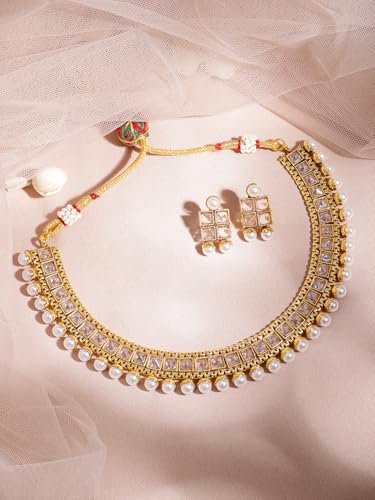 Image of Rubans Necklace Set Gold Plated Traditional Stylish Jewellery Gift for Women & Girls