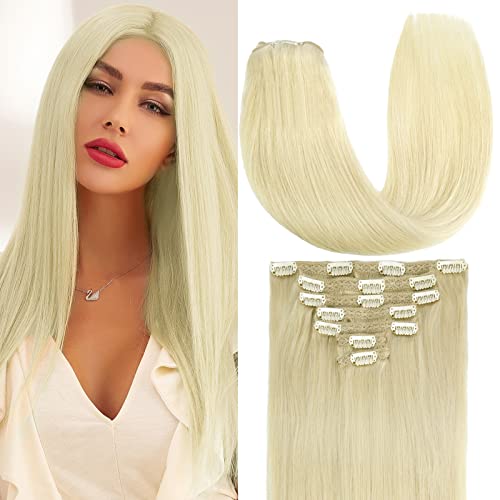 Neitsi Clip in Hair Extensions Real Human Hair 12Inch Platinum Blonde Hair Extensions Clip in Human Hair,Straight Balayage Remy Natural Hair Extensions Clip Ins Thick Weft Human Hair Clip in Extensions for Short Hair Women 60A# 7 pcs