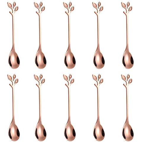 AnSaw Elegant Rose Gold Leaf Coffee Spoons - 10-Piece, 4.7" Mini Stainless Steel Espresso & Dessert Tea Spoons, Perfect for Demitasse & Small Servings Cover