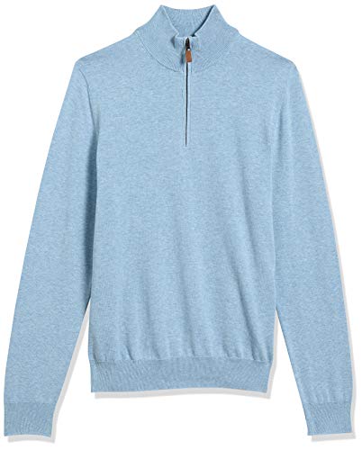Amazon Brand - Buttoned Down Men's 100% Supima Cotton Quarter-Zip Sweater, Light Blue, Large