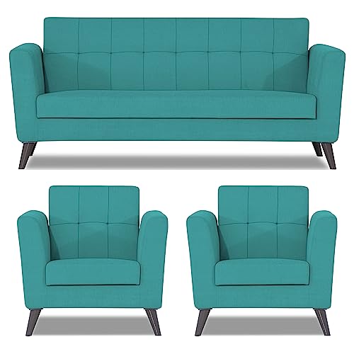 Image of Adorn India Dannis 3+1+1 5 Seater Sofa Set (Aqua Blue) (3 Year Warranty)