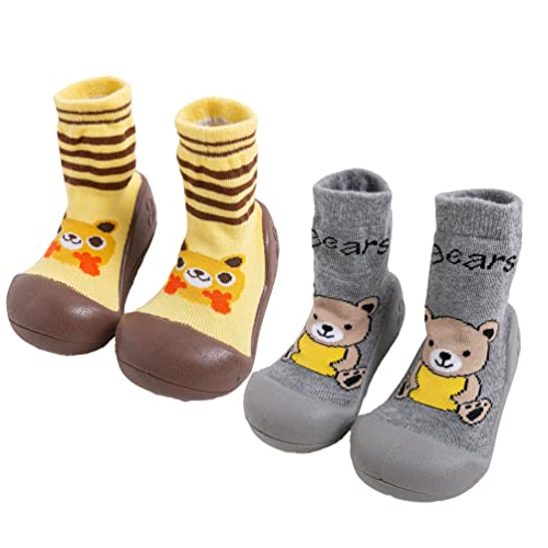 UAZNegozio 2 Pairs Baby Socks Anti Skid Rubber Soft Sole Infant Slippers Shoes Slipper Cotton Mesh Breathable Lightweight Sock Shoes