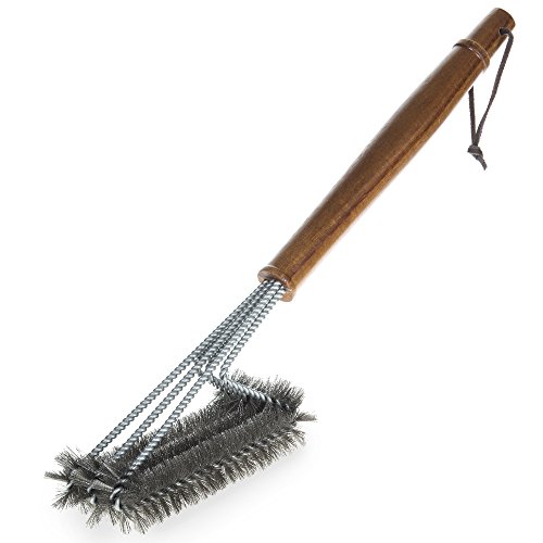 BBQ-Aid Grill Brush – Cleans All Angles, Extended, Large Wooden Handle and Stainless
