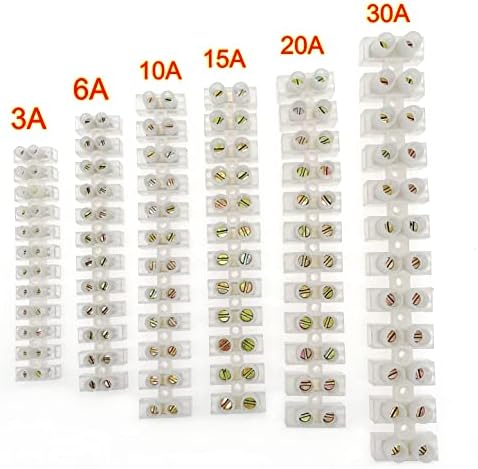 JZK Electrical connector block strips, 3A 6A 10A 15A 20A 30A, dual rows 12 way transparent screw terminal block, 12 position wire connector, electrical terminal blocks
