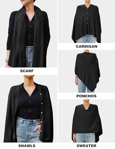 PULI Women's Versatile Knitted Shawls Scarf Poncho Sweater with Buttons Lightweight Spring Summer Fall Wraps3