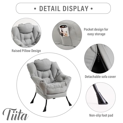 Image of Tiita Lazy Chair with Ottoman, Light Grey Modern Large Accent Chair, Comfy Leisure Sofa Armchair with Ottoman, Reading Chair with Footrest for Bedroom, Living Room, Dorm Rooms, Peach Light Grey