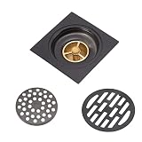 Ghzste Desagüe de suelo de estilo europeo de acero inoxidable antiguo y cobre, rejilla de ducha cuadrada para balcón, cocina, color negro