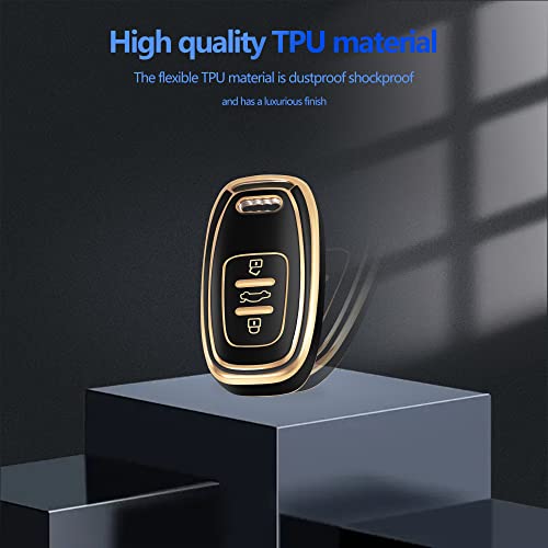 Yhc For Audi Key Fob Cover, Premium Car Key Case Shell With Fashion Gold Keychain Fit Audi R8 Q5 Q7 S3 S4 S5 S6 S7 S8 Sq5 Rs5 Rs7 A4 A5 A6 A7 A8 (Black) #TOP3