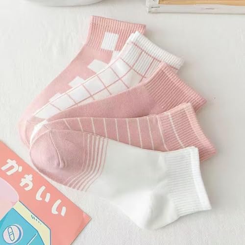 Female Student Spring and Summer Short Socks Solid Color Boat Type Breathable Invisible Socks-Girl Pink Socks-5 Pairs/Bag2