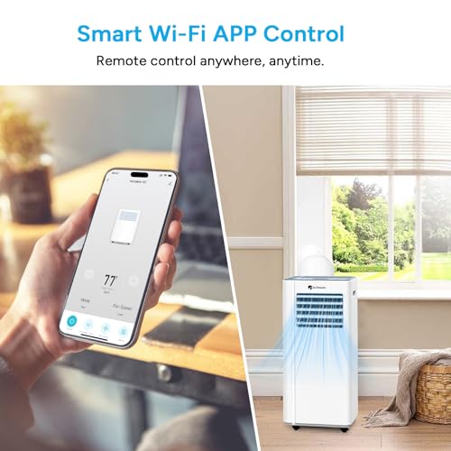 DR.PREPARE 8,000 BTU Portable Air Conditioner with WiFi Enabled, Cooling, Dehumidifier, Fan & Sleep Modes 4-in-1 Portable AC w/Remote Control & 67\'\' Window Kit, Cools Up To 350 sq. ft, 1-24H Timers